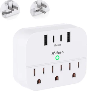 Travel Power Strip with Foldable Plug, 3 Outlets, USB C, Japan Plug Adapter - Picture 1 of 12