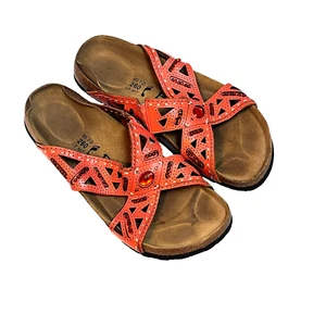 Birkenstock Bertula Womens Sandals 9N Orange Leather Slip On Comfort Jeweled - Picture 1 of 9