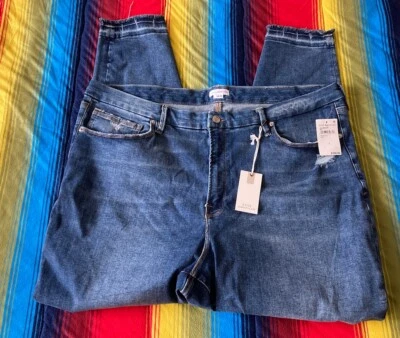 GOOD AMERICAN Straight Leg Distressed Jeans in Indigo Size 28 NEW NWT - Image 1 of 4