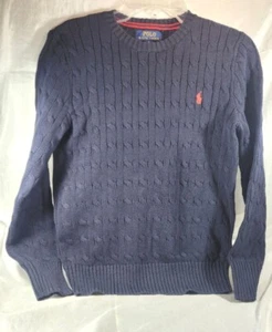 Polo Ralph Lauren Boy's Cable Knit Pullover Sweater - Navy Blue - Medium 10/12 - Picture 1 of 4