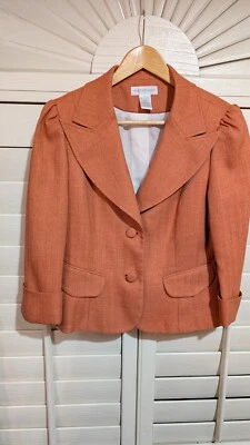 Orange Herringbone Crop 2-Button Blazer Worthington Size 8 - Image 1 of 4