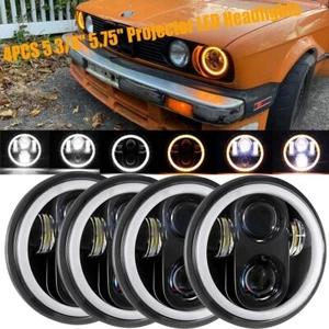 4PCS 5 3/4" 5.75 Projector LED Headlights Sealed Beam Ring Angel Eyes DRL Bulbs - Picture 1 of 12