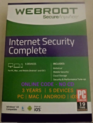 ONLINE KEY (NO CD) Webroot Security Complete 2025 | 3 Yrs, 5 PC/MAC/Android/iOS - Image 1 of 3