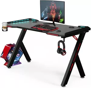 Large 120 cm Gaming Desk Computer Table RBG LED Home Office Desk with Cup Holder - Picture 1 of 7