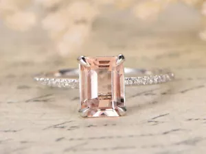Certified Natural Peach Morganite14 K White Gold Engagaemant Ring Gift Jewellery - Picture 1 of 4