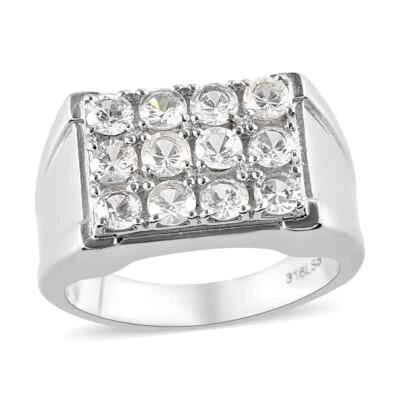 Anillo de acero inoxidable con zafiro blanco creado en laboratorio de 2,00 quilates talla 12 Foto 1 de 4