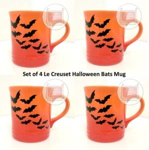 Set of 4 Le Creuset Halloween Bats Mug Orange Flame Volcano 14oz - NEW - Picture 1 of 6