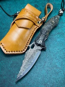 Handgefertigtes Vg10 Damaskus Jagdmesser Klapptaschenmesser Kugellager Scheide - Bild 1 von 24