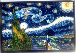 Van Gogh Starry Night Oil Painting Framed Quality Rendition Hand Painted, 24x36 - Picture 1 of 6
