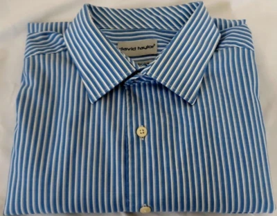 DAVID TAYLOR XL 17-17,5 (34/35) Azul con Rayas Blancas Sin Arrugas Sin Manchas Foto 1 de 4