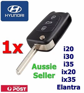 1x Hyundai i30 i20 Elantra 3 Button Flip Key Replacement Remote Case/Shell/Blank - Picture 1 of 10