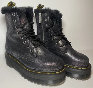 Dr. Martens schwarz Glitzer Plateau Stiefel Jadon FL Damengröße 6 Kunstfell Reißverschluss - Bild 1 von 14