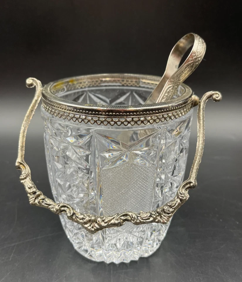 Porta ghiaccio cesto cestello vaso argentato cristallo molato - Immagine 1 di 4