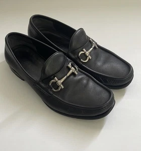 Salvatore Ferragamo Herren Schwarz Leder Silber Ton Gancini Halbschuhe Schuhe 10,5 - Bild 1 von 10