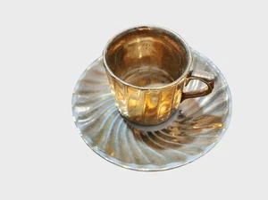 Mini set tazze e piattini da espresso vintage in ceramica tono oro - Foto 1 di 4
