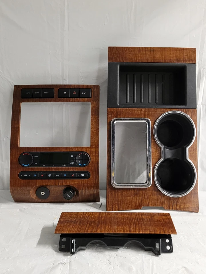 Moldura Ford Expedition HVAC 2007-2011 acabamento grão de madeira fabricante de equipamento original com suporte para copo - Imagem 1 de 4