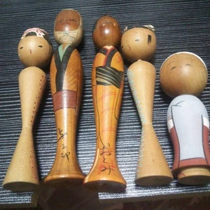 Vintage Kokeshi Dolls Collection Showa Era 14cm 12cm 8cm Authentic Japanese Art - Picture 1 of 5