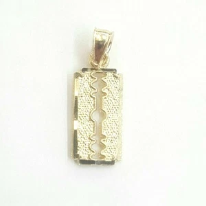 14k yellow gold tiny razor blade pendant charm Fine Jewelry Gifts unisex 0.8g - Picture 1 of 12