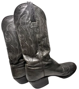 Lucchese Vtg 90s Men's Ranch Hand Soft Leather Anthracite Western Boots Sz 8.5 - Picture 1 of 21