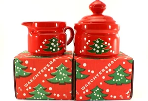 Waechtersbach Christmas Tree CREAM & SUGAR SET Red Earthenware Vtg Germany Boxes - Picture 1 of 20