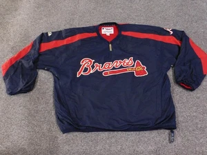Atlanta Braves Jacket Mens Large MLB Baseball Majestic Pullover Windbreaker - Picture 1 of 16