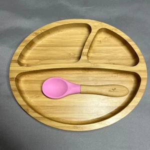 Avanchy Divided Plate & Spoon Set Baby Toddler Natural Sustainable Wooden - Picture 1 of 6