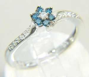 Gorgeous 10 K White Gold Blue & White Diamond Halo IKS Zales Sz 6 Dinner Ring - Picture 1 of 24