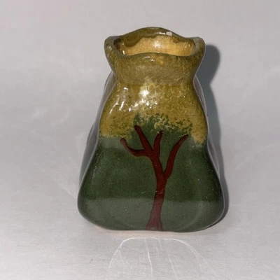 "Antiguo jarrón de cerámica Avon verde con árboles pintados a mano 2,5""x3""" Foto 1 de 4