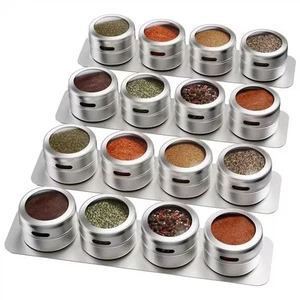 Set of 16 Magnetic Spice Tins with 4 Metal Wall-Plates,100 Preprinted Seasoni... - Picture 1 of 9