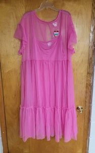 NWT~ PRIDE~ 2 Piece Set Sheer Robe Gown Lingerie Sz 3X Nylon Mesh PINK Rainbow - Picture 1 of 10