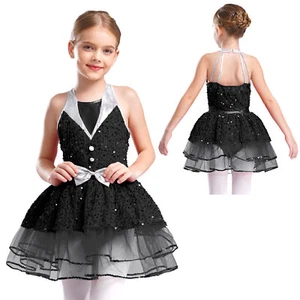 Girls Glitter Sequin Halter V-front Backless Skirt Tutu Gown with Bowknot Dress - Picture 1 of 30