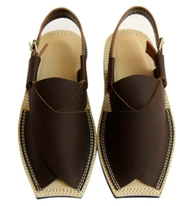 Material de cuero de vaca Peshawari Chappal hecho a mano para hombres (marrón) peso ligero - Imagen 1 de 1