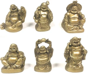 ORO Buddha che ridono set di 6 figurine da 2 pollici - Foto 1 di 3