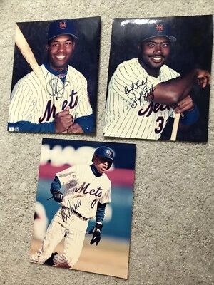 Autógrafo de los Mets de Nueva York 8x10 Rey Ordóñez Bernard Gilkey Alex Ochoa Foto 1 de 4