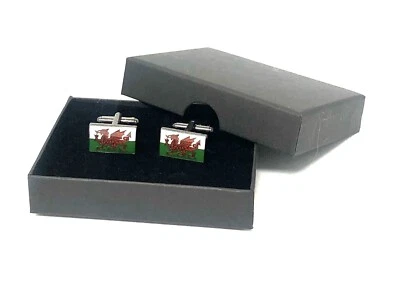 Wales Welsh Dragon Flag Cufflinks, novelty black metal cuff links +Gift Box 30 - Image 1 of 3