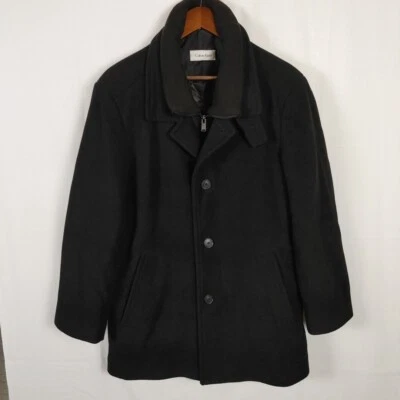 Chaqueta de Invierno Calvin Klein Para Hombres L Mezcla de Lana Negra Forro Acolchado Estadio Fiesta Foto 1 de 4