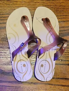 Ipanema Gisele Bundchen Sandalias Tanga Slip On Zapatos Marrón Y Crema Talla 9 - Imagen 1 de 3