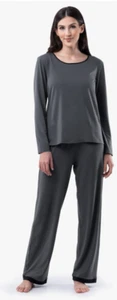 Fruit of the Loom Women's Long Sleeve Tee and Pant 2 Piece Sleep Set, Grey, M - Picture 1 of 6