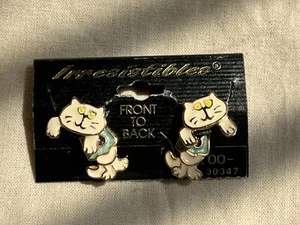 Vintage 1990er Jahre unwiderstehliche Emaille Katze Ohrringe Umarmung signiert AIM vergoldet 1’ - Bild 1 von 6