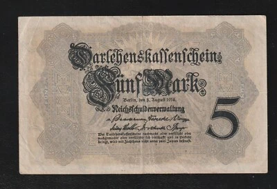 Germany, 5 Mark, 1914, 1914-08-05, VF p 47 Banknote - Image 1 of 2