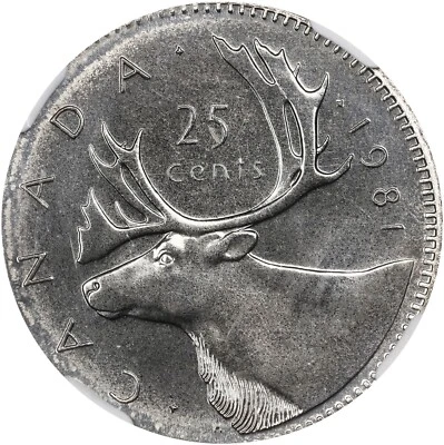 1981 CANADA ELIZABETH II 25 CENTS STRUCK ON BANGLADESH 50 POISHA FLAN NGC MS67 - Image 1 of 4