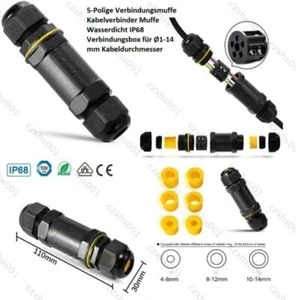 5-Polige Verbindungsmuffe Kabelverbinder Muffe Wasserdicht IP68 1 bis 14mm TOP - Bild 1 von 1