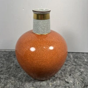Vtg Royal Copenhagen Vase, Crackled Glaze Orange/Rust, 6.5'', Denmark, 212/ 3593 - Picture 1 of 15