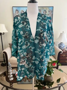 Neu ohne Etikett ZITRONE San Monica türkisgrün Blumenmuster vorne offen V-Ausschnitt Bluse Größe PXL - Bild 1 von 5