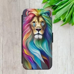 LION RAINBOW FLIP CASE FOR IPHONE SAMSUNG HUAWEI GOOGLE GIFT WALLET PHONE COVER - Picture 1 of 15