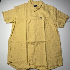 RVCA Slim Fit Button Up Short Sleeve T Shirt Mens Size L Yellow Casual Style Fit - Picture 1 of 12