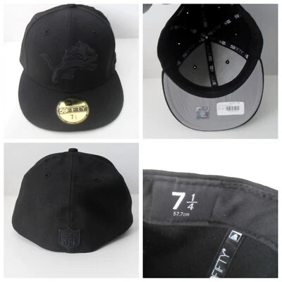 Detroit Lions New Era On-Field 59Fifty Fitted Cap Hat BLACK on BLACK Out 7 1/4 - Image 1 of 4