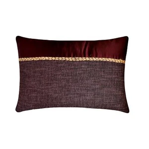 Wine & Purple Jute & Satin  Lumbar Pillow Cover Jute Lace - Jute Wine Satini - Picture 1 of 3