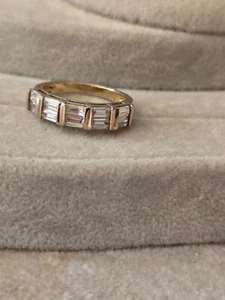Ross Simons 18k Yellow Gold/Sterling silver Wedding guard Enhancer Band Cz Ring - Picture 1 of 14