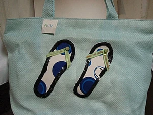 Flip Flop straw tote bags green/blue/yellow large New with tag Free shipping - Picture 1 of 20